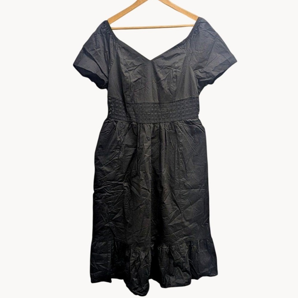 Minimalist‎ Soft Grunge Whimsigoth Black Midi Poplin Fit Flare Dress Torrid NWT